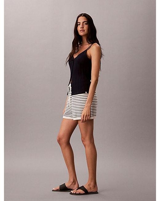 Calvin Klein White Jeans Cotton Stripe Knit Shorts