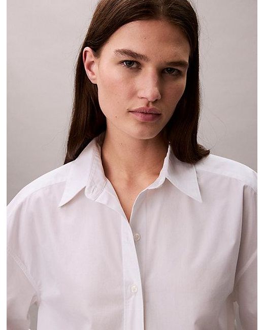 Calvin Klein Purple Poplin Relaxed Cropped Button Up Shirt