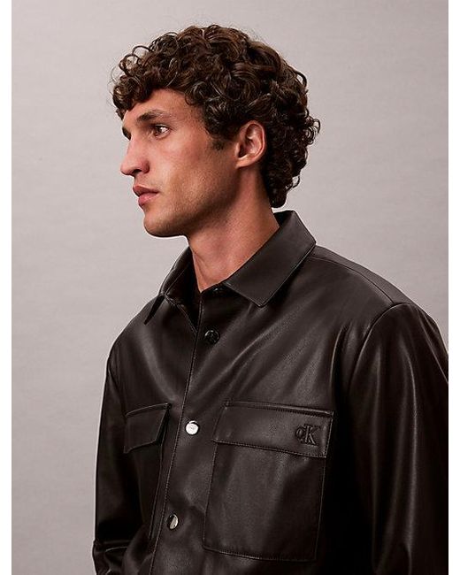 Calvin Klein Black Calvin Klein Faux Leather Relaxed Shirt Jacket for men