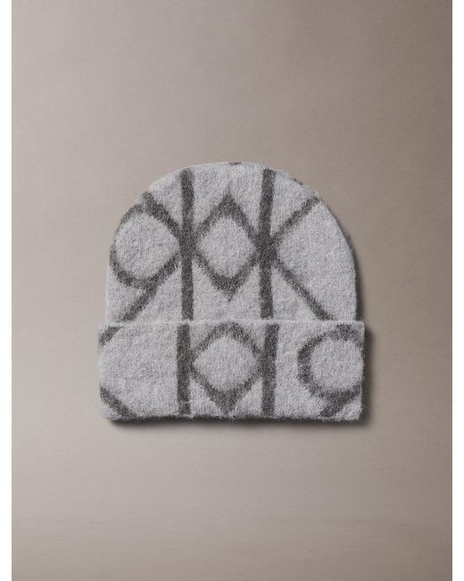 Calvin Klein Gray Warm Wool Blend Logo Beanie for men