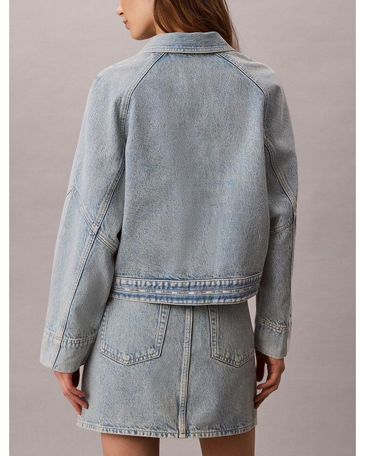 Calvin Klein Gray Boxy Logo Tape Denim Jacket