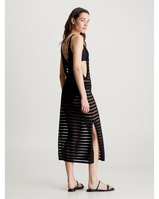 Calvin Klein White Sheer Stripe Knit Beach Dress