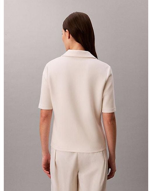Calvin Klein Natural Short Sleeve Zip Polo Top