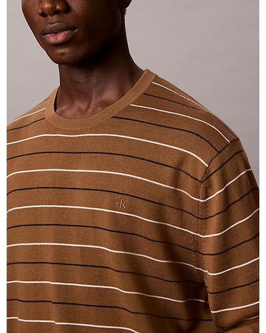 Calvin Klein Brown Merino Wool Stripe Jumper for men