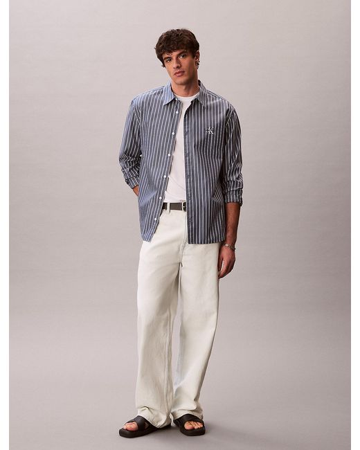 Calvin Klein Gray Relaxed Cotton Poplin Stripe Shirt for men