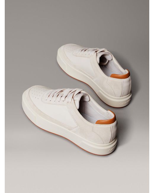 Baskets Signature En Cuir Et Daim Calvin Klein en coloris Gray