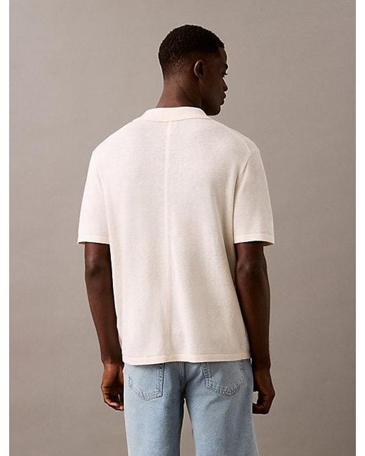 Calvin Klein Trui Met Korte Mouwen Van Linnenmix in het Natural voor heren