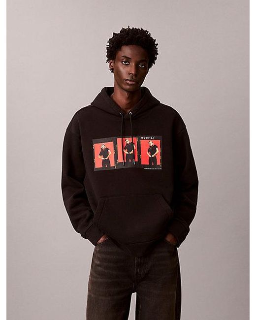 Calvin Klein Black Kate Moss Fleece Graphic Relaxed Hoodie for men
