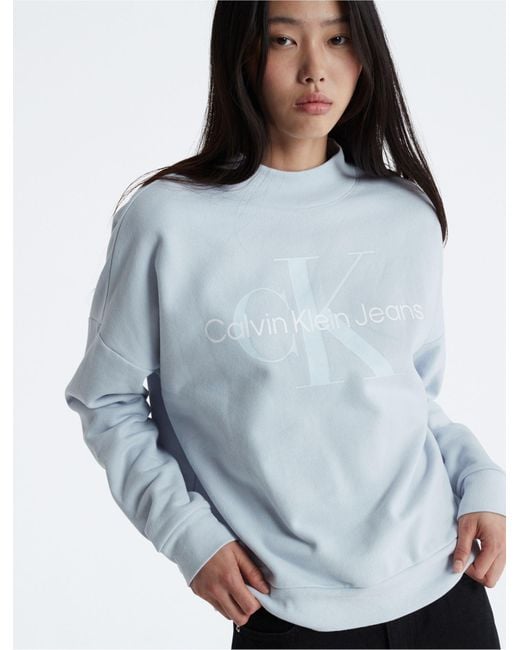 White Mock Neck Logo | Sweatshirt Monogram Lyst in Calvin Klein