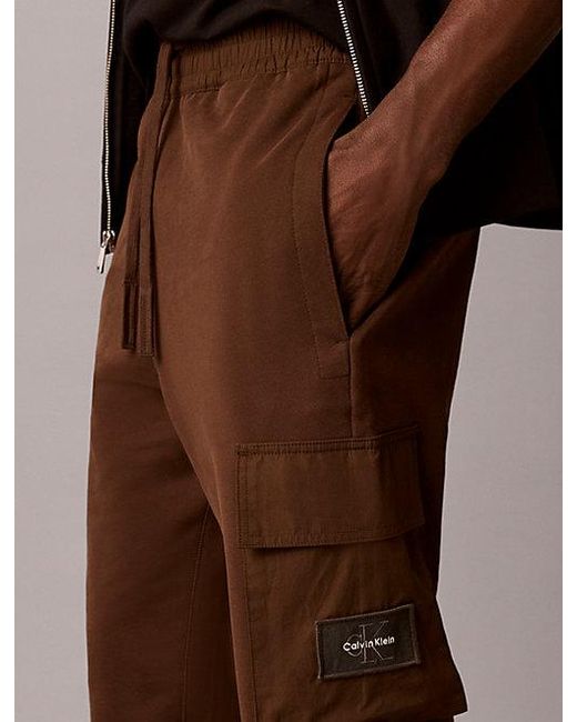 Calvin Klein Brown Jeans Cotton Terry Cargo Joggers for men