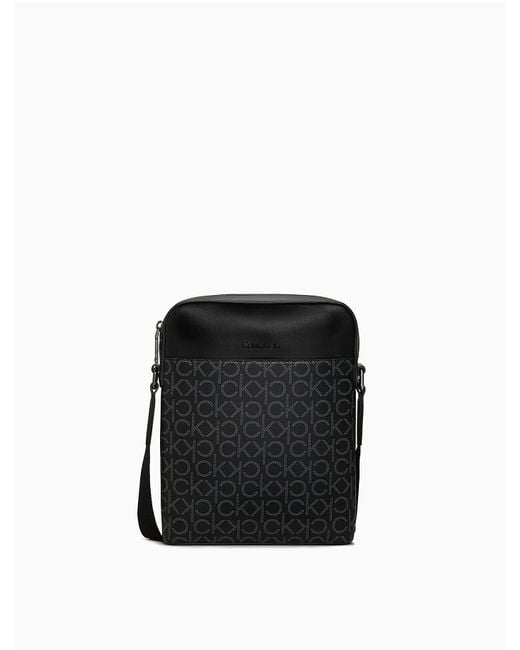 Calvin Klein Black Refined Monogram Logo Crossbody Bag for men
