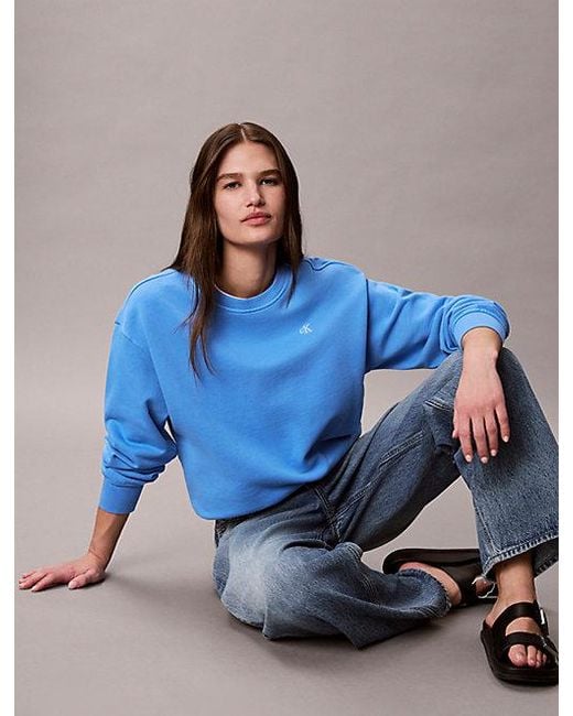 Calvin Klein Blue Jeans Relaxed Cotton Terry Monogram Sweatshirt