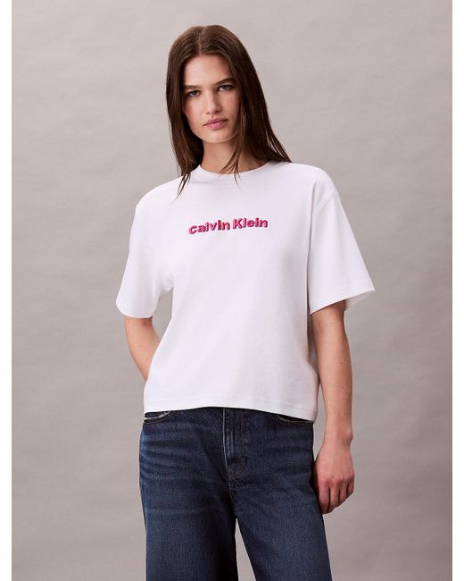 Calvin Klein White Embroidered Logo Graphic Classic T-Shirt