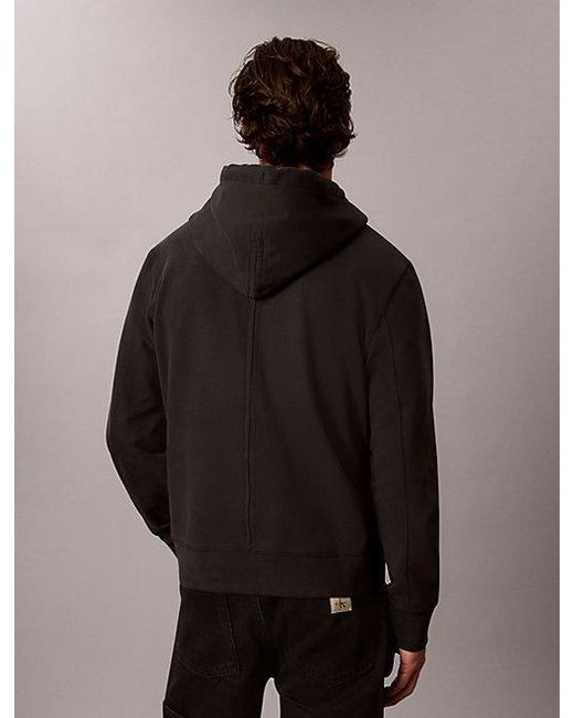 Calvin Klein Black Jeans Cotton Terry Badge Zip Hoodie for men