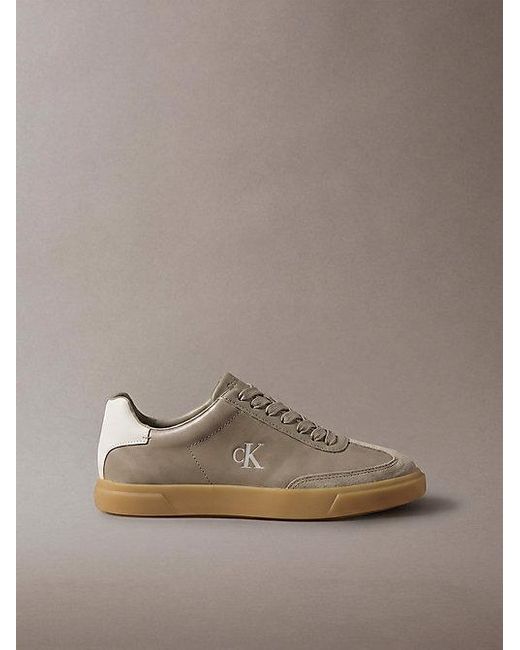 Calvin Klein Gray Leather Signature Logo Trainers