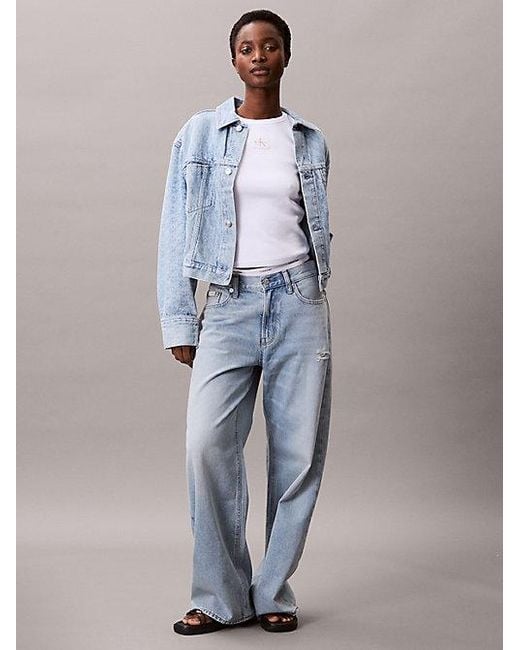Calvin Klein Blue Jeans Monogram Logo Cropped Denim Jacket