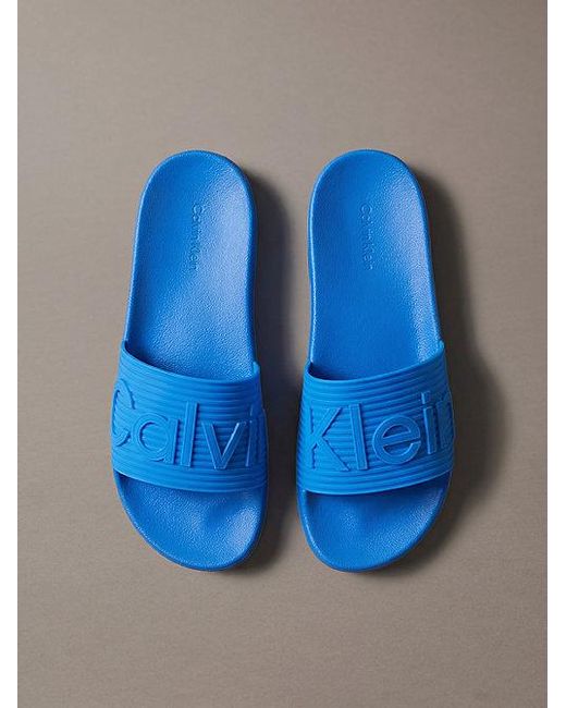Calvin Klein Blue Nemo Contoured Emblem Logo Sliders for men