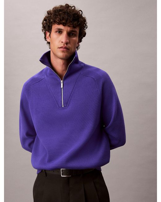 Calvin Klein Purple Tech Knit Quarter Zip Jumper for men
