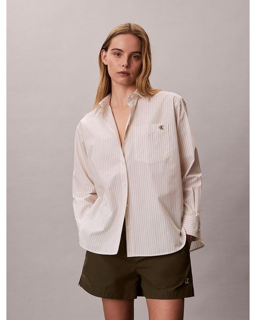 Calvin Klein Pink Relaxed Cotton Poplin Stripe Shirt