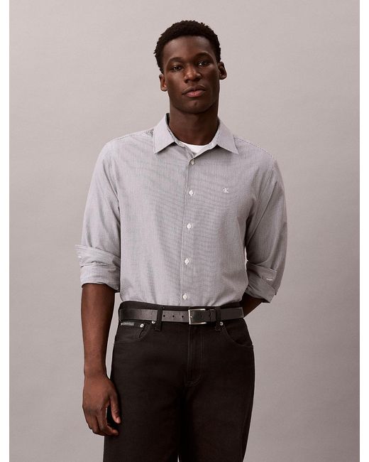 Calvin Klein White Yarn-Dyed Stripe Seersucker Shirt for men