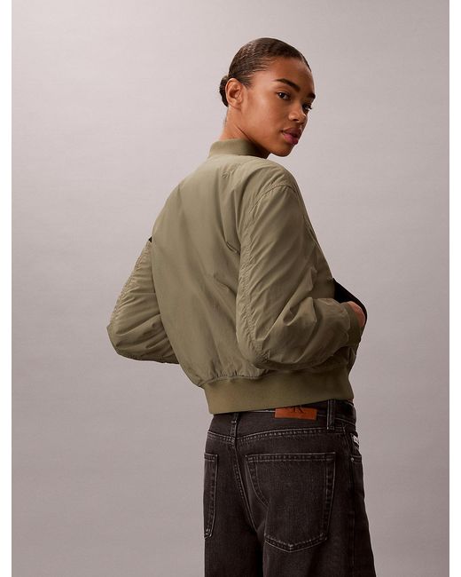 Calvin Klein Brown Lightly Padded Nylon Bomber Jacket