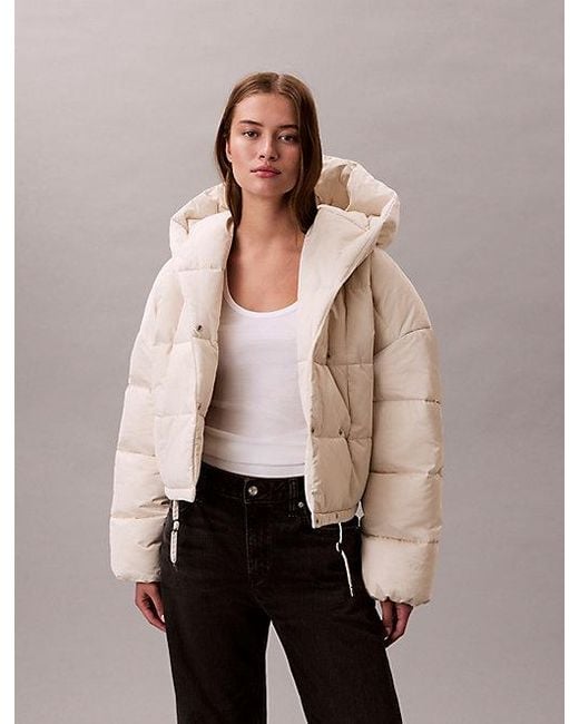 Calvin Klein White Kurze Wickel-Steppjacke Aus Satin