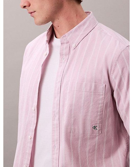 Calvin Klein Pink Jeans Stripe Classic Oxford Button Down Shirt for men