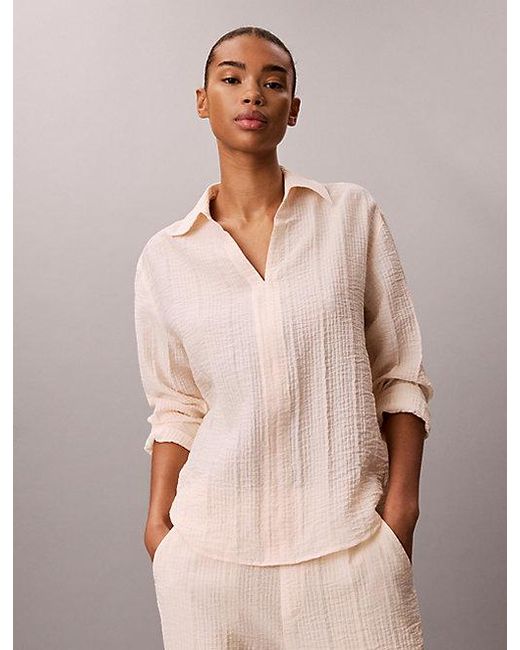 Calvin Klein Natural Viscose Blend Sheer Stripe Shirt