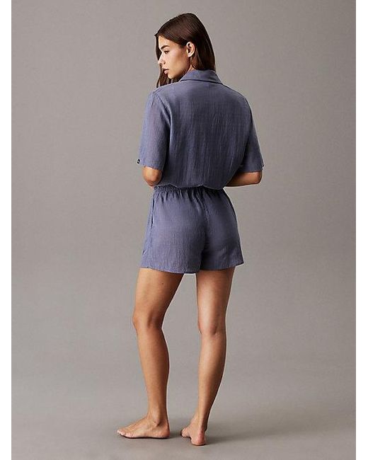Calvin Klein Blue Playsuit Für Den Strand Aus Weichem Krepp
