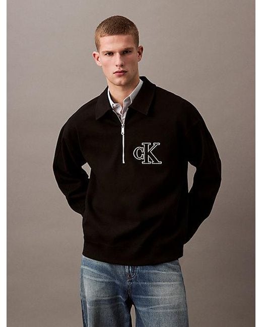 Calvin Klein Black Jeans Relaxed Zip Polo Sweatshirt for men