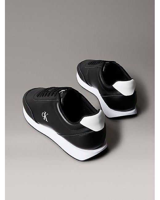 Calvin Klein Gray Jeans Leather Signature Logo Runner Trainers for men