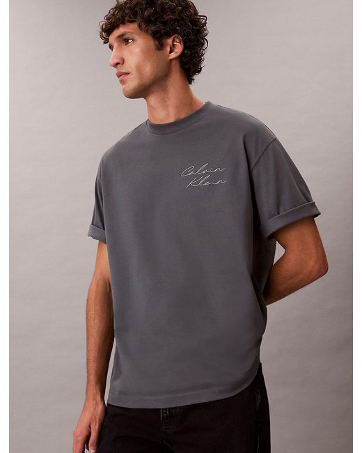 Calvin Klein Gray Relaxed Script Logo T-Shirt for men