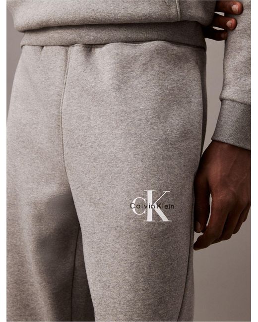 Calvin Klein Gray Monogram Logo Fleece Hoodie for men