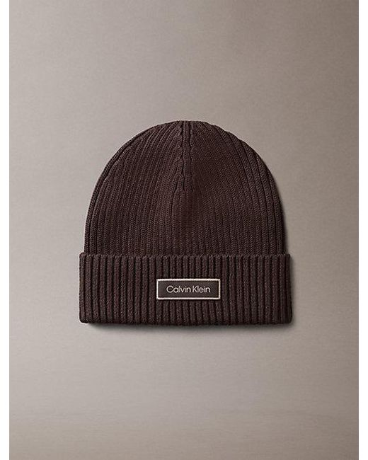 Calvin Klein Brown Cotton Cashmere Blend Beanie for men