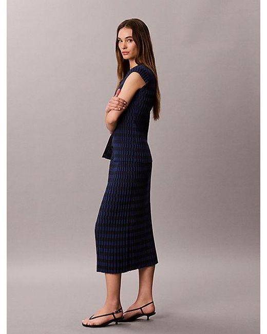Calvin Klein Blue Tech Knit Checkered Rib Skirt