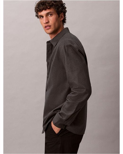 Calvin Klein Black Melange Flannel Relaxed Button-Down Shirt for men