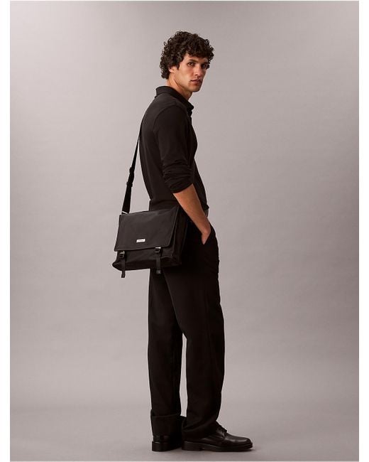 Calvin Klein Gray Matte Nylon Messenger Bag for men