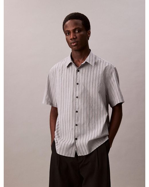 Calvin Klein Black Textured Stripe Short Sleeve Shirt for men