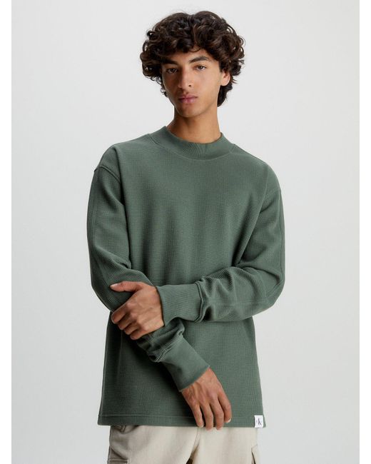 Calvin Klein Green Relaxed Long Sleeve Waffle T-shirt for men