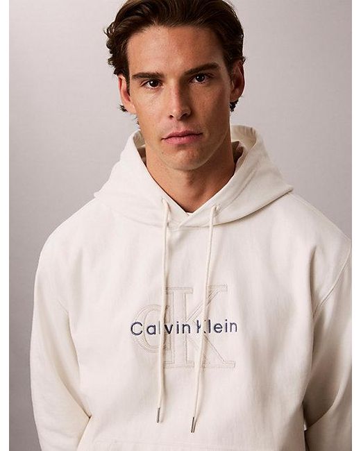 Calvin Klein White Jeans Premium Terry Denim Logo Hoodie for men