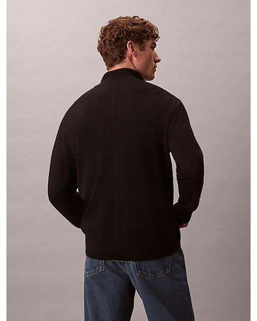 Calvin Klein Black Merino Wool Quarter Zip Jumper for men