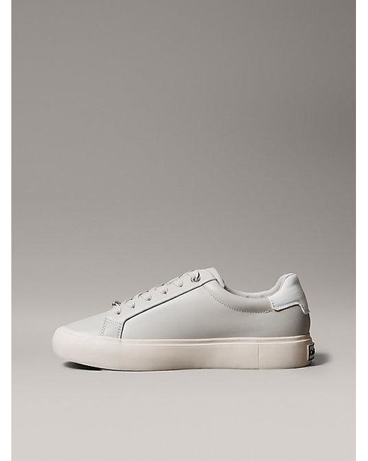 Calvin Klein Metallic Smooth Leather Embossed Logo Trainers