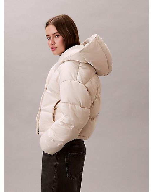 Calvin Klein White Kurze Wickel-Steppjacke Aus Satin