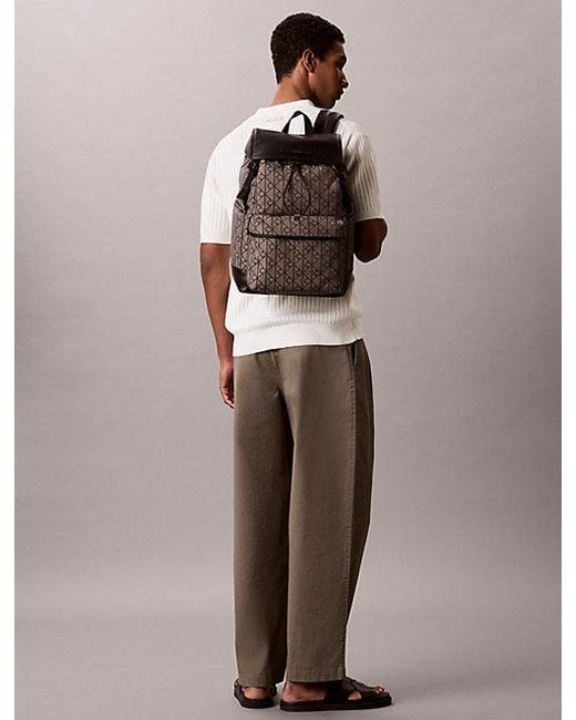 Calvin Klein Gray Water Repellent Logo Jacquard Backpack for men