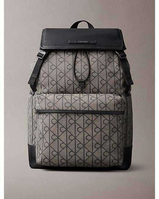 Calvin Klein Gray Water Repellent Logo Jacquard Backpack for men