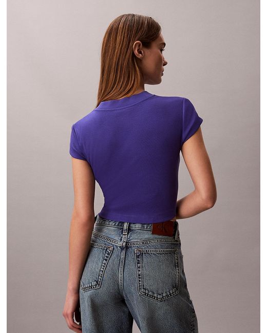 Calvin Klein Purple Slim Ribbed Cotton Logo T-Shirt