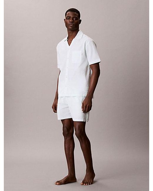 Calvin Klein White Cotton Seersucker Pyjama Top for men