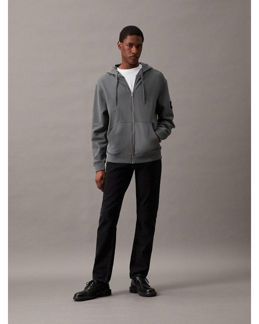 Sweat à capuche relaxed zippé en tissu éponge Calvin Klein pour homme en coloris Gray