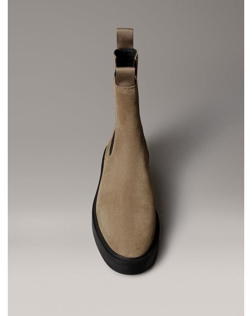 Calvin Klein Gray Suede Stacked Heel Chelsea Boots