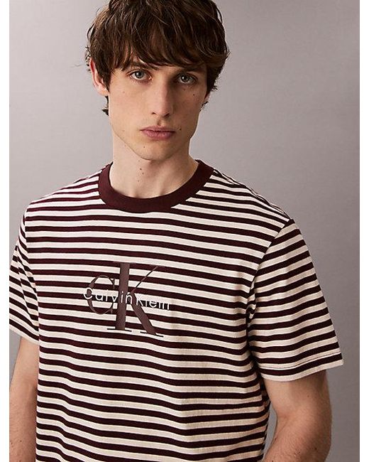 Calvin Klein Brown Jeans Monogram Logo Stripe Relaxed T-Shirt for men